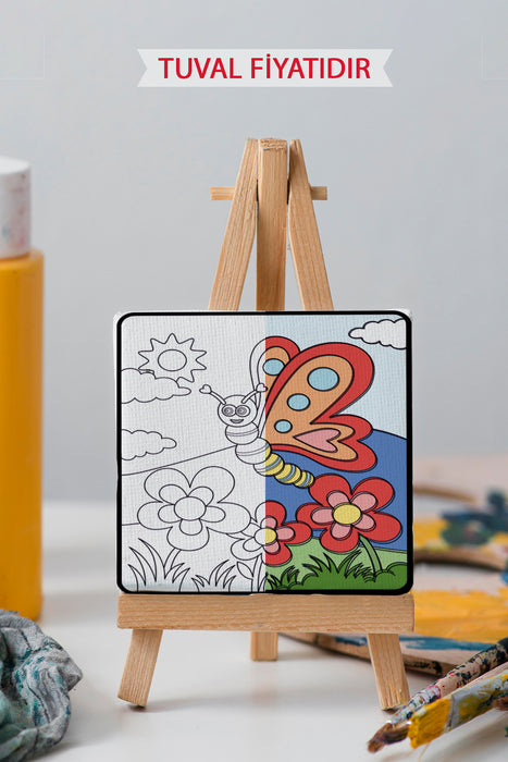 Sevimli Renkli Kelebek Ön Çizimli Boyama Tuvali 9172