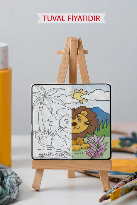 Sevimli Aslan ve Köpek Ön Çizimli Boyama Tuvali 9176