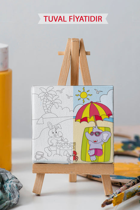 Tatil Yapan Sevimli Hayvanlar Ön Çizimli Boyama Tuvali 9031