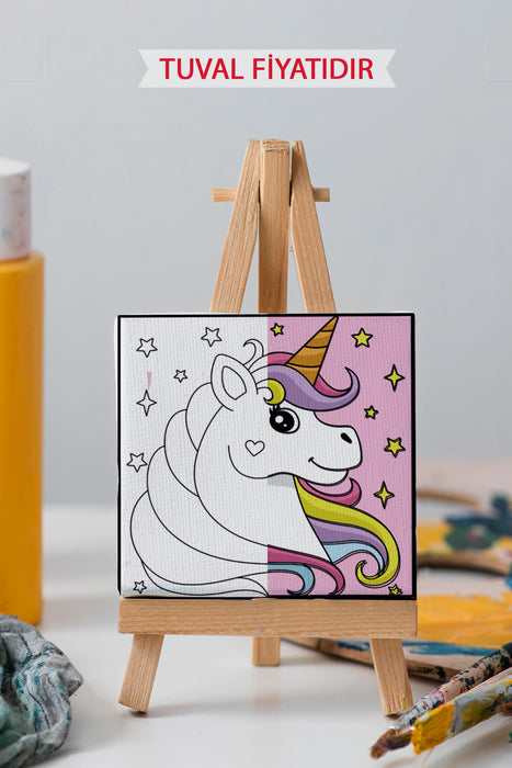 Sevimli Unicorn Ön Çizimli Boyama Tuvali 9217