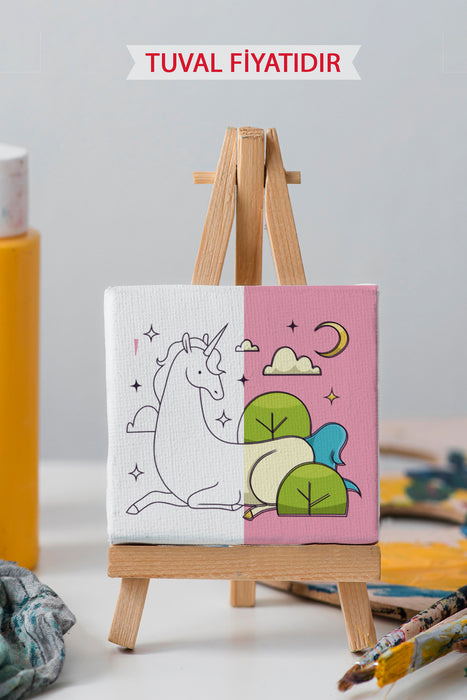 Sevimli Unicorn Ön Çizimli Boyama Tuvali 9156