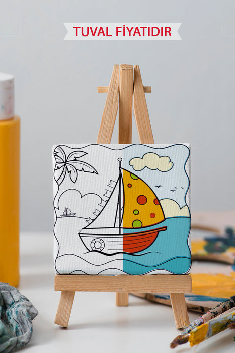 Sevimli Yelkenli Ön Çizimli Boyama Tuvali 9020