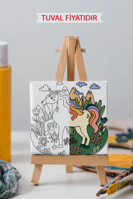 Sevimli Unicorn Ön Çizimli Boyama Tuvali 9159
