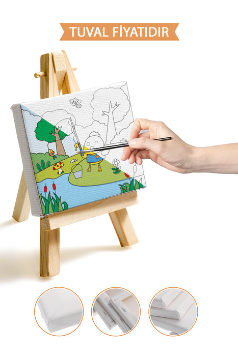 Balık Tutan Sevimli Civciv Ön Çizimli Boyama Tuvali 9107