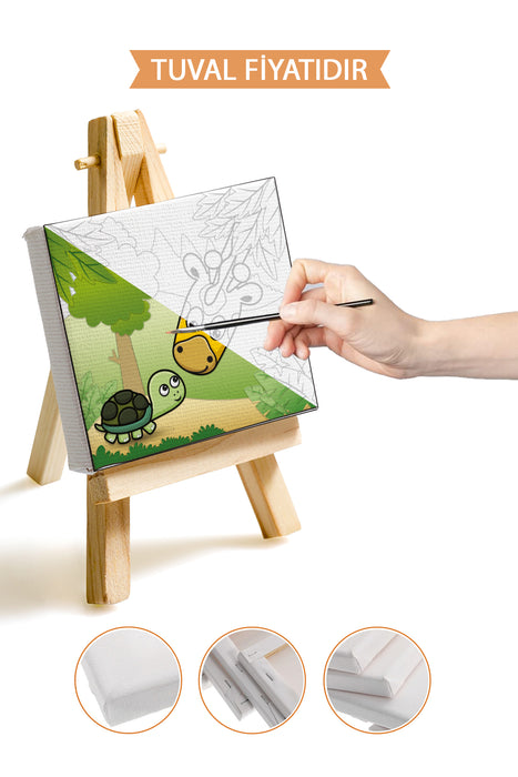 Sevimli Zürafa Kaplumbağa Ön Çizimli Boyama Tuvali 9013