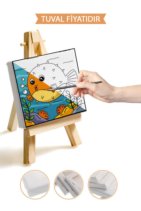 Sevimli Balon Balığı Ön Çizimli Boyama Tuvali 9197