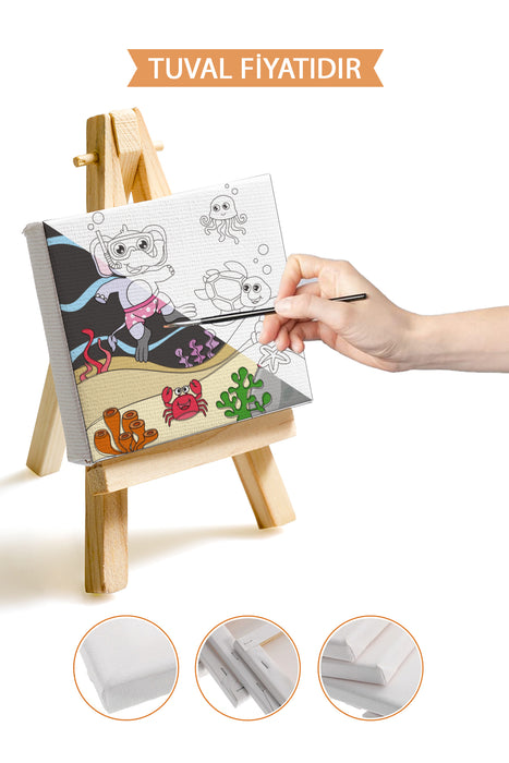 Sevimli Denizaltı Manzarası Ön Çizimli Boyama Tuvali 9076