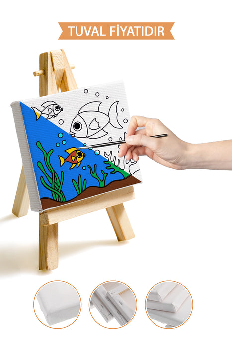 Sevimli Hayvanlar Tablosu Ön Çizimli Boyama Tuvali 9089