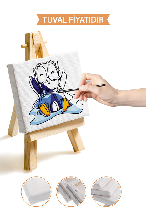 Sevimli Mavi Penguen Ön Çizimli Boyama Tuvali 9109