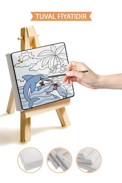 Sevimli Yunus Balıkları Ön Çizimli Boyama Tuvali 9115