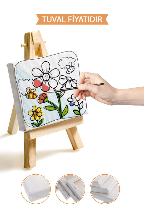 Sevimli Arılar ve Çiçekler Ön Çizimli Boyama Tuvali 9047