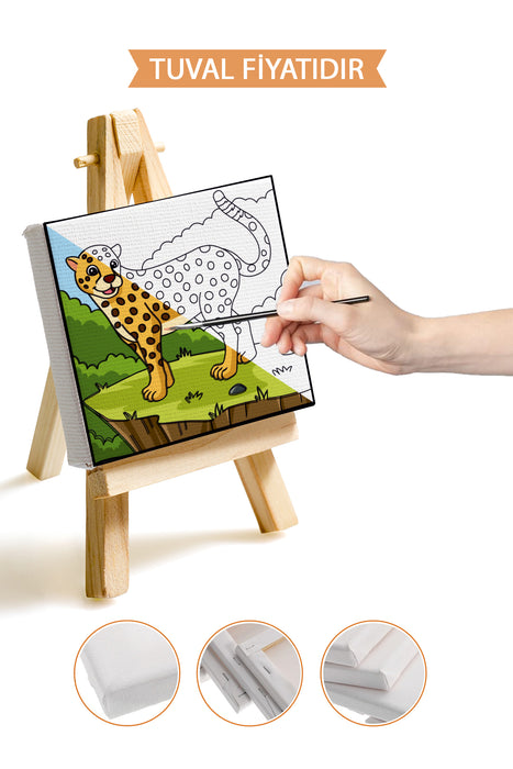 Sevimli Çita Ön Çizimli Boyama Tuvali 9022