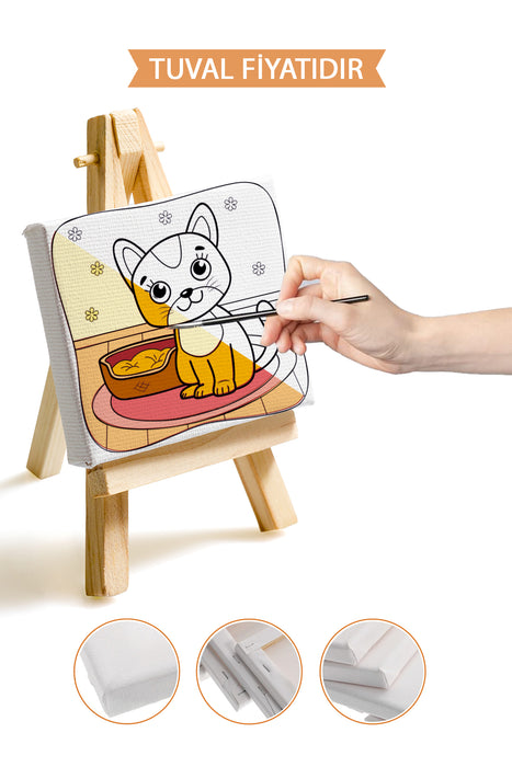 Sevimli Kedi Ön Çizimli Boyama Tuvali 9043