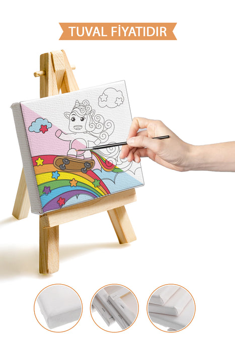 Sevimli Unicorn Kızı Ön Çizimli Boyama Tuvali 9099