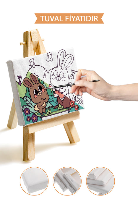 Sevimli Tavşanlar Ön Çizimli Boyama Tuvali 9131