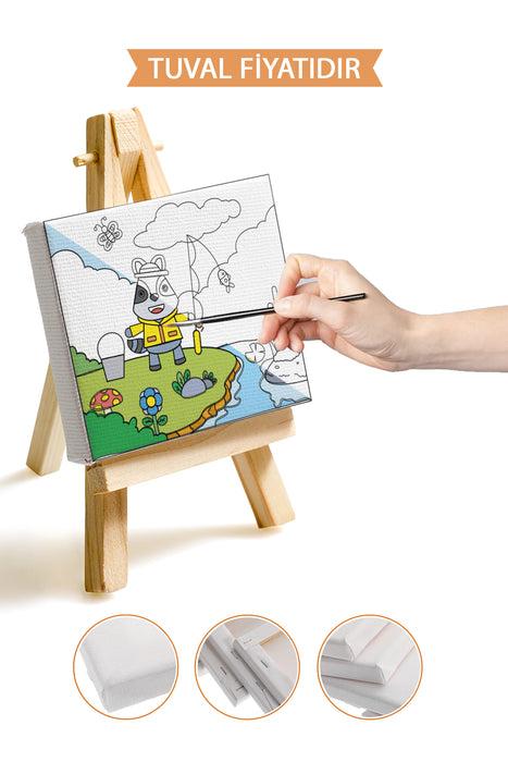 Sevimli Hayvanlar Tablosu Ön Çizimli Boyama Tuvali 9088