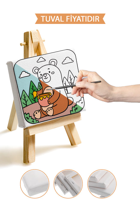 Bal Yiyen Sevimli Ayı Ön Çizimli Boyama Tuvali 9027