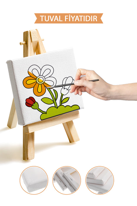 Sevimli Çiçek Ön Çizimli Boyama Tuvali 9062