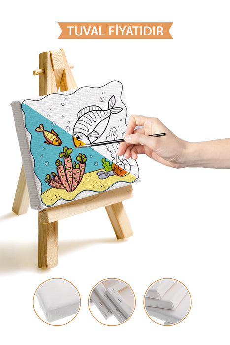 Sevimli Denizaltı Canlıları Ön Çizimli Boyama Tuvali 9180