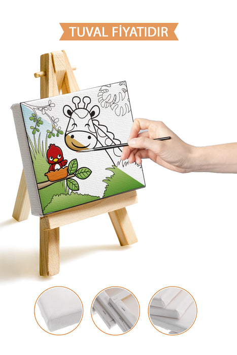 Sevimli Zürafa ve Kuş Ön Çizimli Boyama Tuvali 9068