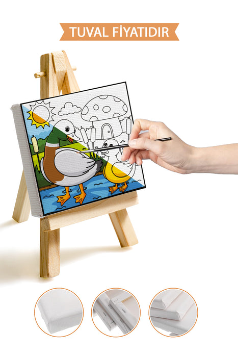 Sevimli Anne ve Yavru Ördek Ön Çizimli Boyama Tuvali 9209