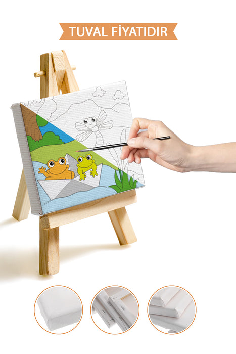 Sevimli Kurbağalar Ön Çizimli Boyama Tuvali 9078