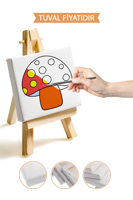 Sevimli Mantar Ön Çizimli Boyama Tuvali 9190