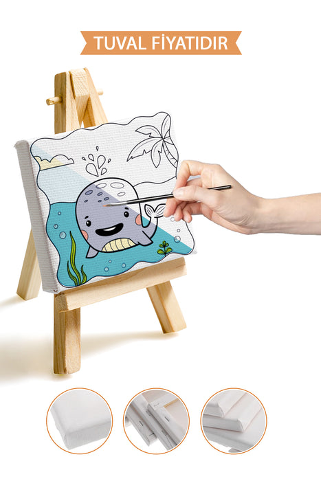 Sevimli Mavi Balina Ön Çizimli Boyama Tuvali 9185