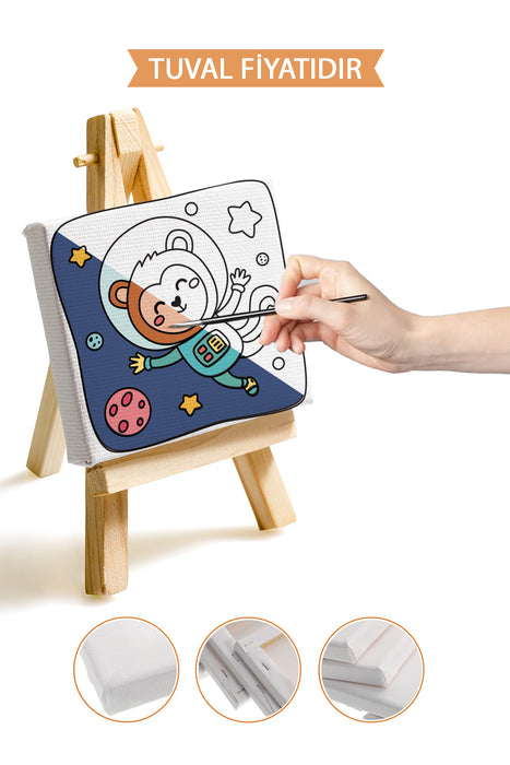 Sevimli Astronot Maymun Ön Çizimli Boyama Tuvali 9028