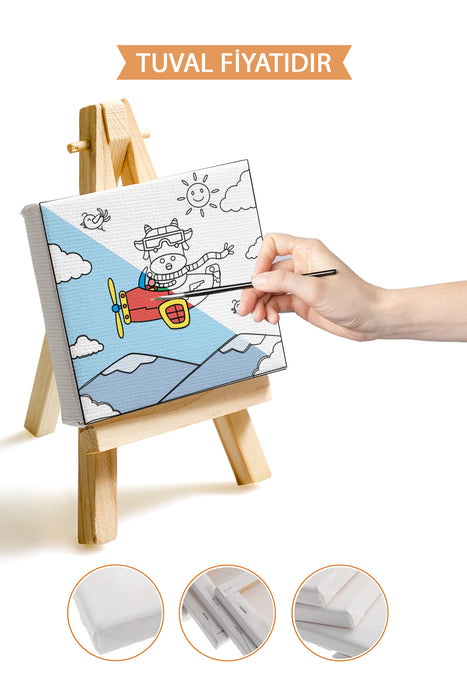 Sevimli Uçan İnek Ön Çizimli Boyama Tuvali 9066