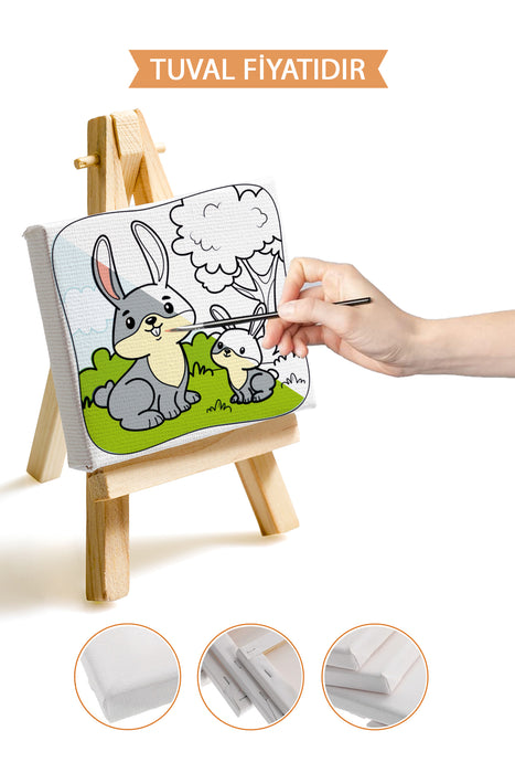 Sevimli Tavşanlar Ön Çizimli Boyama Tuvali 9056