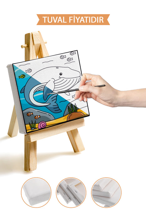 Sevimli Mavi Balina Ön Çizimli Boyama Tuvali 9006