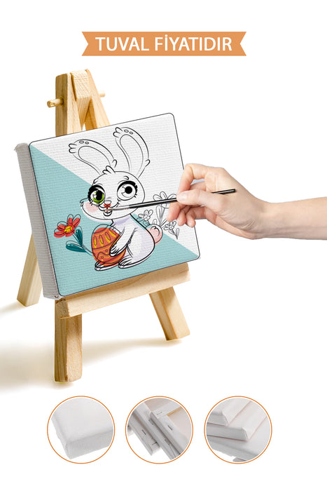 Sevimli Sporcu Tavşan Ön Çizimli Boyama Tuvali 9137