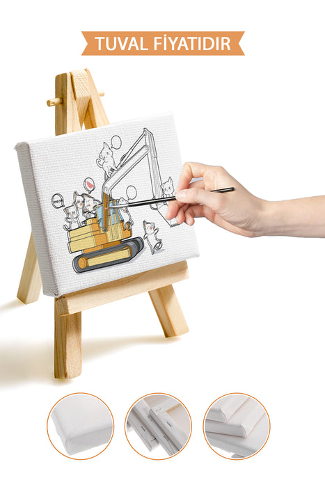 Sevimli İşmakinası Kepçe Ön Çizimli Boyama Tuvali 9106