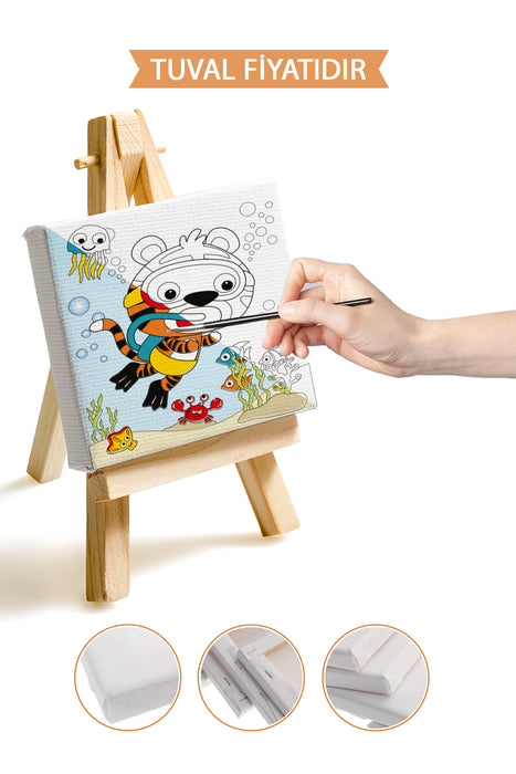 Sevimli Kaplan ve Denizaltı Ön Çizimli Boyama Tuvali 9069