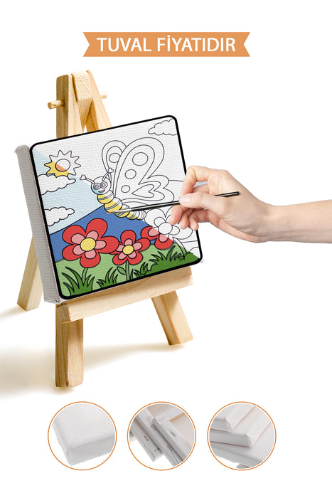 Sevimli Renkli Kelebek Ön Çizimli Boyama Tuvali 9172