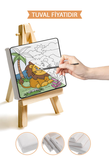 Sevimli Aslan ve Köpek Ön Çizimli Boyama Tuvali 9176