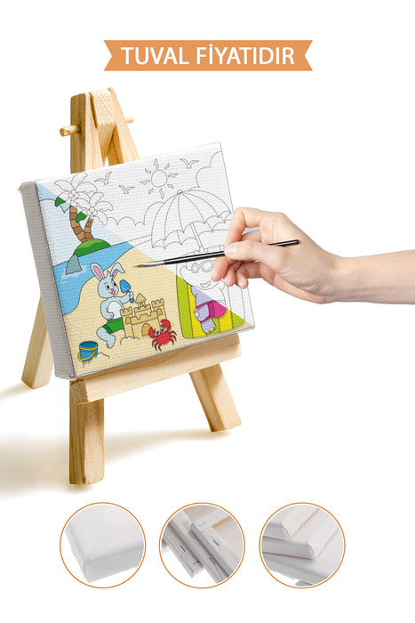 Tatil Yapan Sevimli Hayvanlar Ön Çizimli Boyama Tuvali 9031