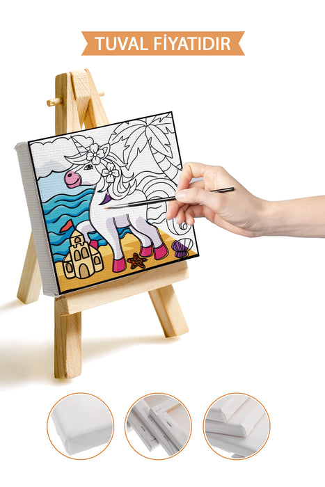 Sevimli Unicorn Ön Çizimli Boyama Tuvali 9212