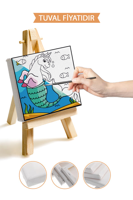 Sevimli Unicorn Ön Çizimli Boyama Tuvali 9219