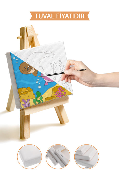 Sevimli Fok Balıkları Ön Çizimli Boyama Tuvali 9034