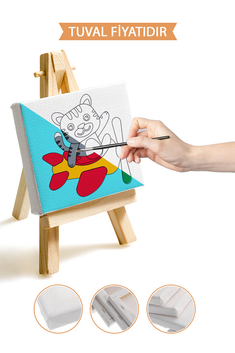 Sevimli Pilot Kedi Ön Çizimli Boyama Tuvali 9105