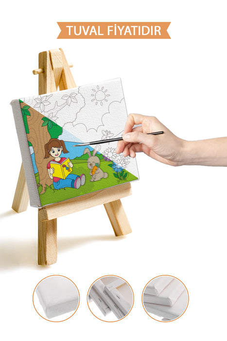 Kitap Okuyan Sevimli Kız Ön Çizimli Boyama Tuvali 9080