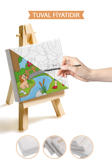 Balık Yakalayan Çocuk ve Dostu Ön Çizimli Boyama Tuvali 9070