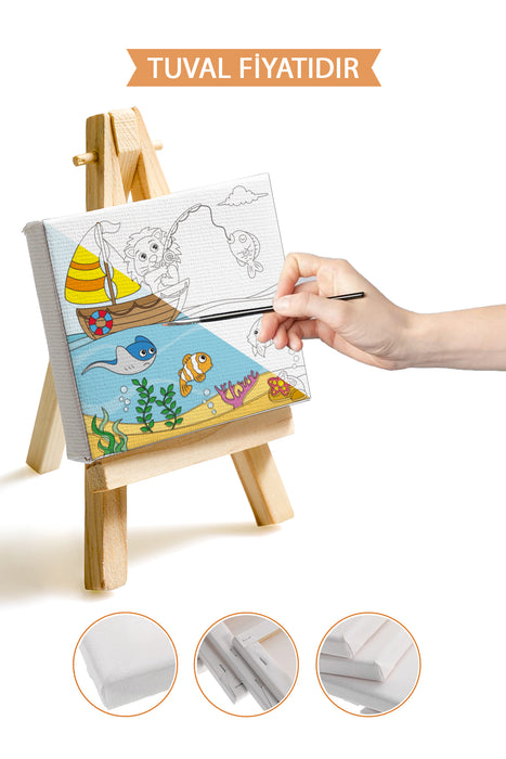 Sevimli Aslan Balık Tutuyor Ön Çizimli Boyama Tuvali 9082