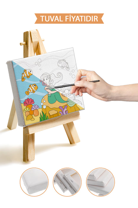 Sevimli Denizkızı ve Balıklar Ön Çizimli Boyama Tuvali 9084