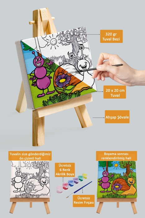 Sevimli Karınca ve Salyangoz Çocuk Eğitici Tuval Boyama Hobi Seti 9010