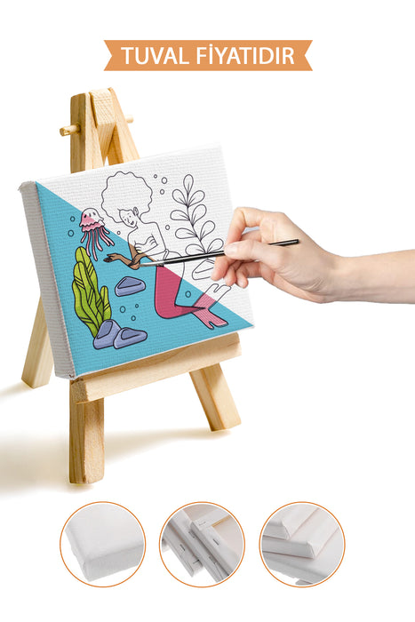 Sevimli Deniz Kızı Ön Çizimli Boyama Tuvali 9147