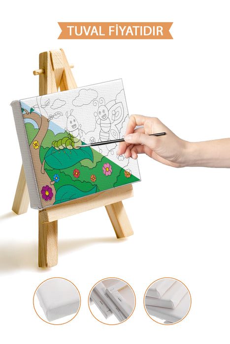 Sevimli Tırtıl ve Kelebek Ön Çizimli Boyama Tuvali 9087