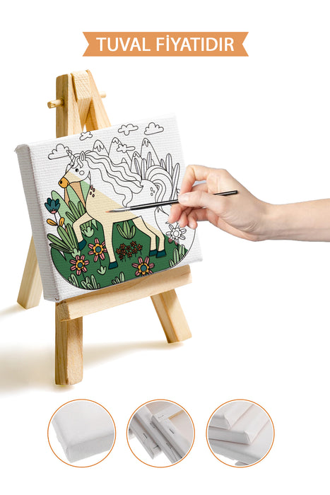 Sevimli Unicorn Ön Çizimli Boyama Tuvali 9159